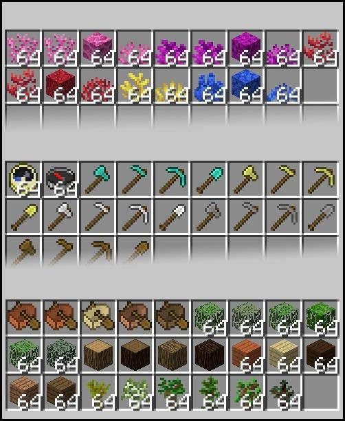 Minecraft elrendezett tárgyak a ládákban
